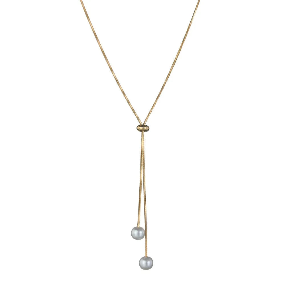 Fashion Silver Color Long Tassel Pull Pearl Pendant Necklaces for Women Simple Adjustable Clavicle Chain Choker Jewelry Gift