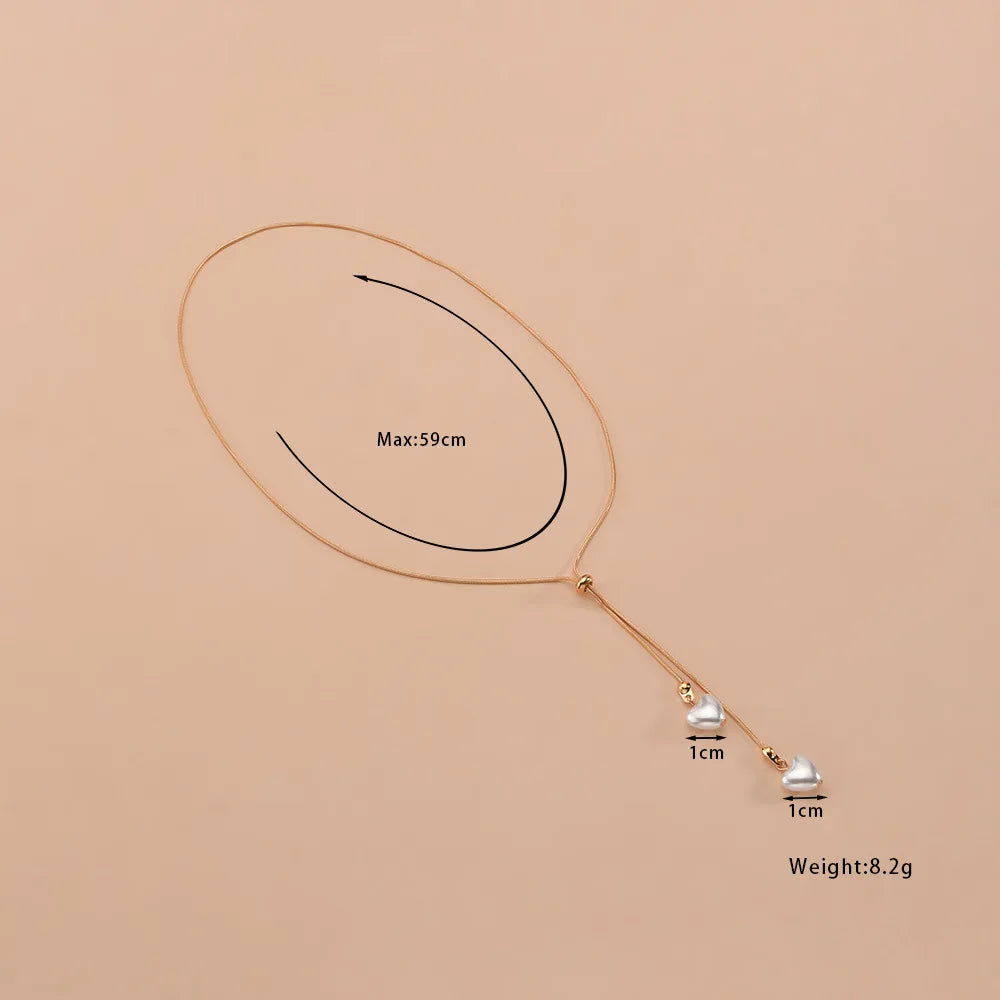 Fashion Silver Color Long Tassel Pull Pearl Pendant Necklaces for Women Simple Adjustable Clavicle Chain Choker Jewelry Gift