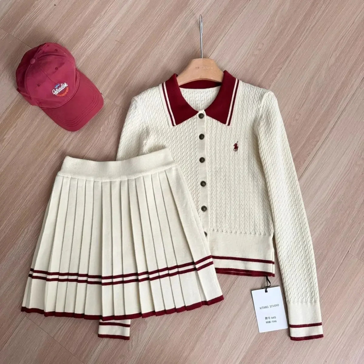Autumn and Winter Korean Edition New Knitted Set Sweet College Style Knitted Sweater+pleated Skirt Fashion Two piece Set
