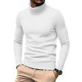 Autumn Winter Men's Turtleneck Sweater Warm Slim Fit Knitted Pullover Jacquard Striped Cozy Soft Knitwear Basic Style