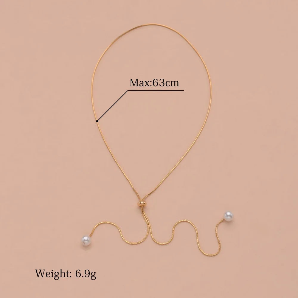 Fashion Silver Color Long Tassel Pull Pearl Pendant Necklaces for Women Simple Adjustable Clavicle Chain Choker Jewelry Gift