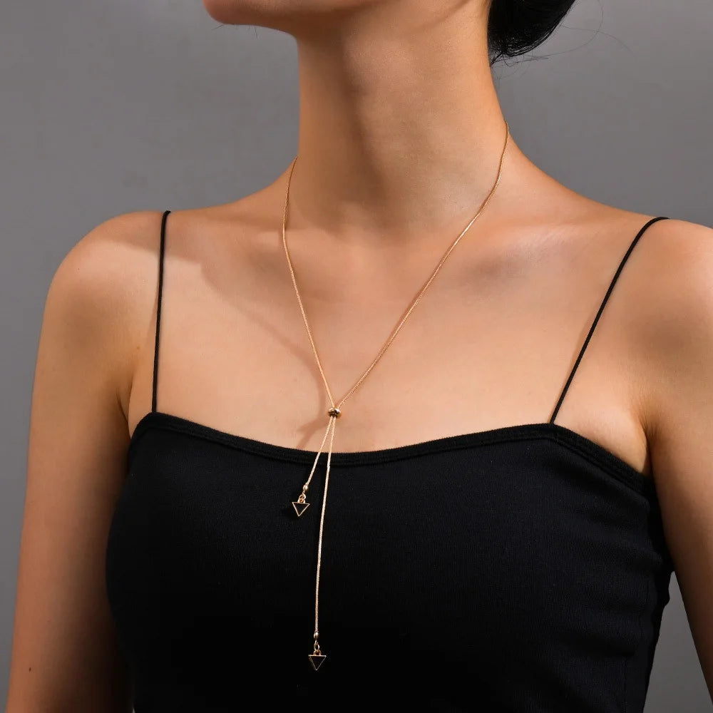 Fashion Silver Color Long Tassel Pull Pearl Pendant Necklaces for Women Simple Adjustable Clavicle Chain Choker Jewelry Gift