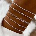 Minimalist 5-Piece Hollow Bead Bracelet With Fine Chain Set Women's Layered Necklace Combination Fashionable Daily Accessories