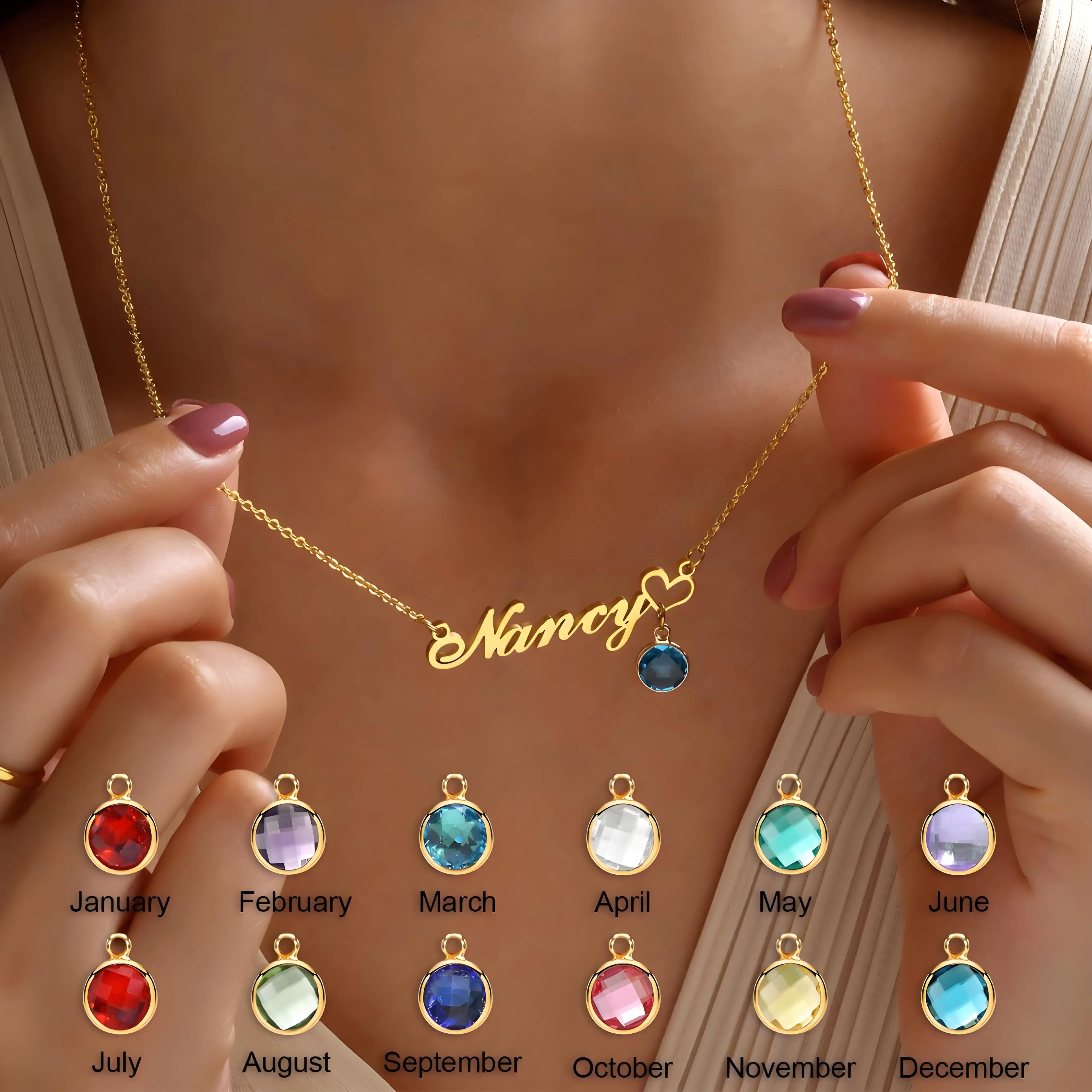 Custom Name Necklace with Birthstone