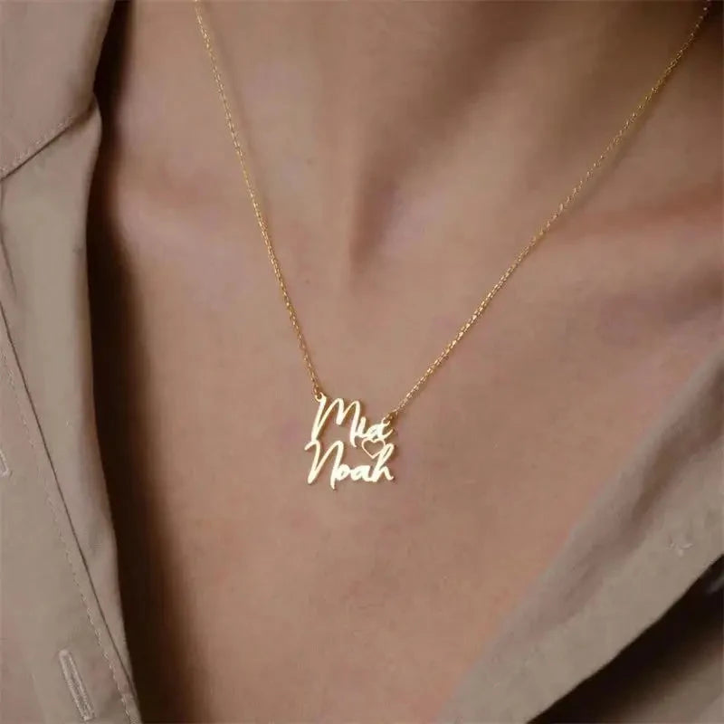 Customized Couple Double Name Love Necklace Personalized Double Name Pendant Stainless Steel Jewelry Valentine's Day Gifts