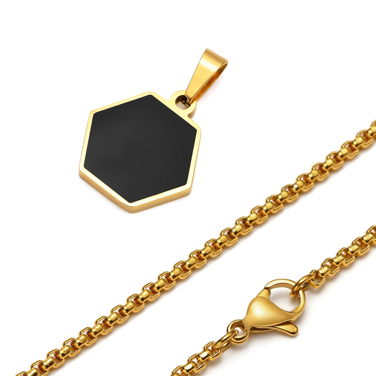 Simple Hexagon Necklaces for Men Boys,Waterproof Stainless Steel Geometric Pendant Collar, Black collar de hombres Jewelry