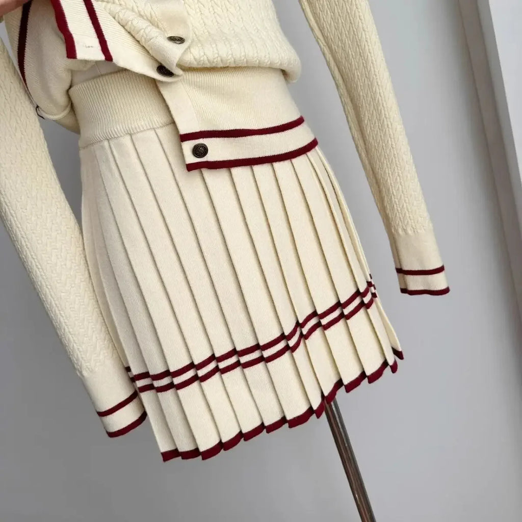 Autumn and Winter Korean Edition New Knitted Set Sweet College Style Knitted Sweater+pleated Skirt Fashion Two piece Set
