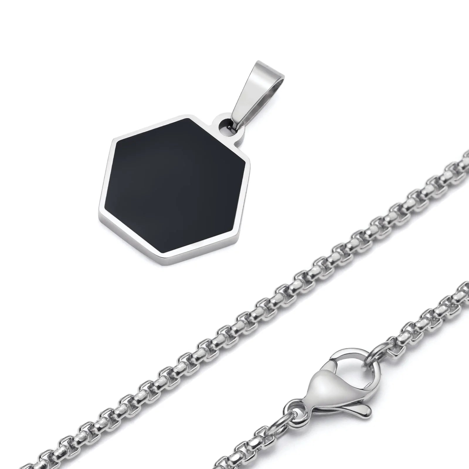 Simple Hexagon Necklaces for Men Boys,Waterproof Stainless Steel Geometric Pendant Collar, Black collar de hombres Jewelry