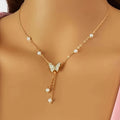 Fashionable Women Gold Plated Butterfly Tassel Pendant Necklace Suitable For Daily Party Wear Birthday Gifts Bridesmaid Jewelry