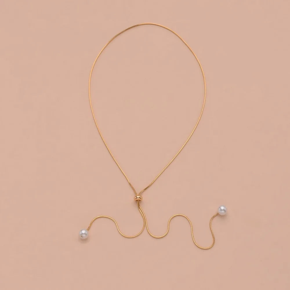 Fashion Silver Color Long Tassel Pull Pearl Pendant Necklaces for Women Simple Adjustable Clavicle Chain Choker Jewelry Gift