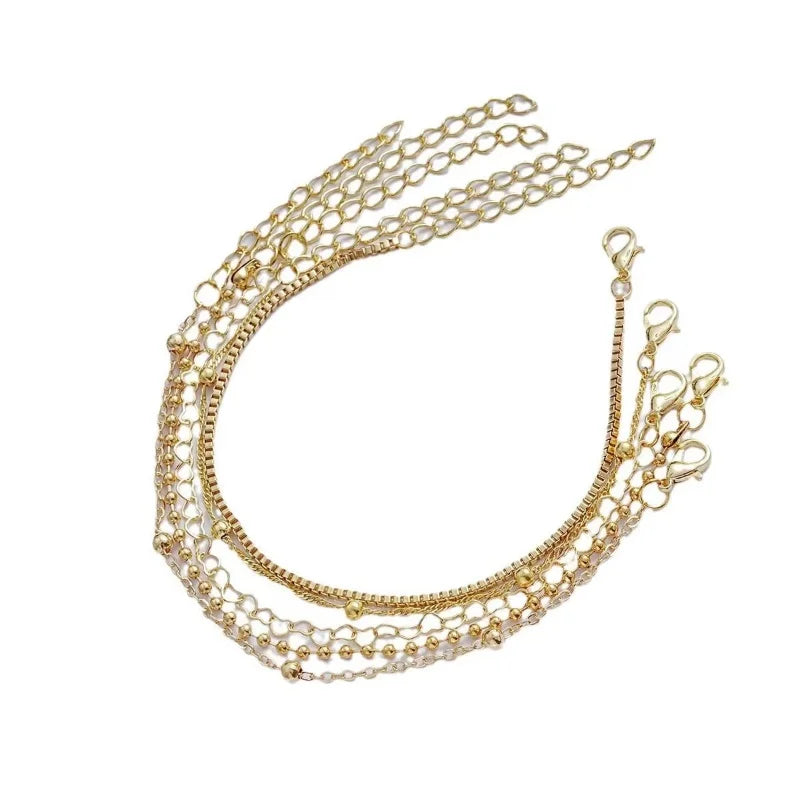 Minimalist 5-Piece Hollow Bead Bracelet With Fine Chain Set Women's Layered Necklace Combination Fashionable Daily Accessories