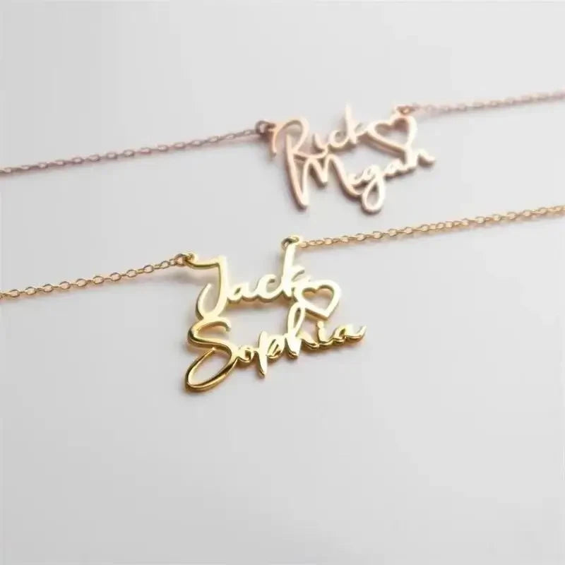 Customized Couple Double Name Love Necklace Personalized Double Name Pendant Stainless Steel Jewelry Valentine's Day Gifts