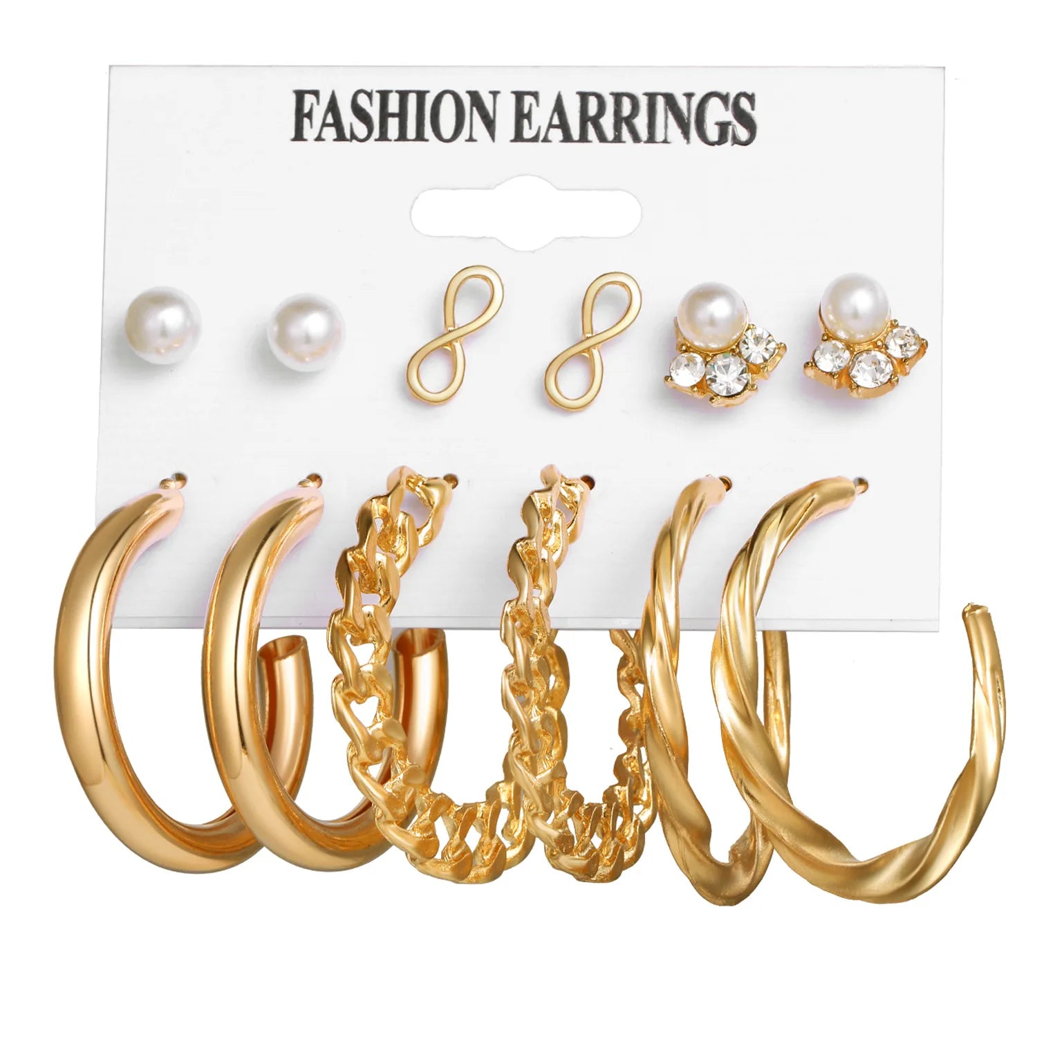 LATS Boho Big Circle Hoop Earring Set for Women Gold Color Bohemia Vintage Pearl Square Earring Heart Zircon Ear Studs Jewelry