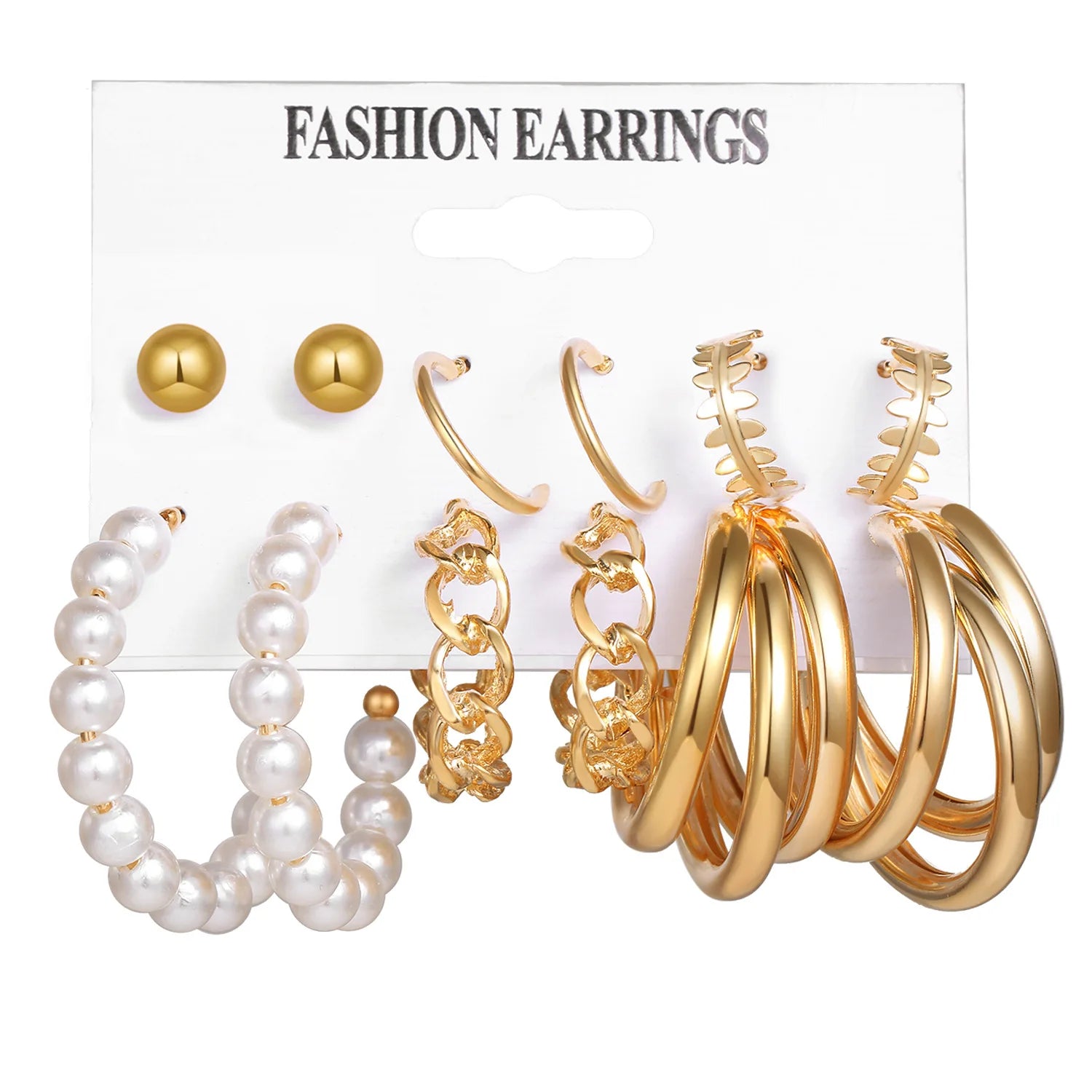 LATS Boho Big Circle Hoop Earring Set for Women Gold Color Bohemia Vintage Pearl Square Earring Heart Zircon Ear Studs Jewelry