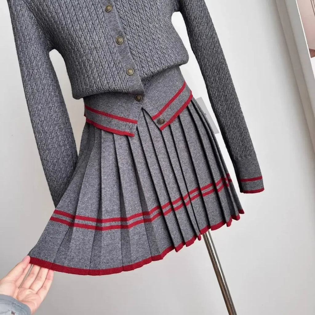Autumn and Winter Korean Edition New Knitted Set Sweet College Style Knitted Sweater+pleated Skirt Fashion Two piece Set
