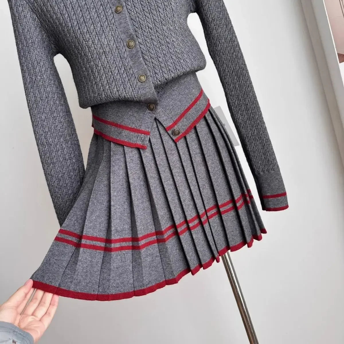 Autumn and Winter Korean Edition New Knitted Set Sweet College Style Knitted Sweater+pleated Skirt Fashion Two piece Set